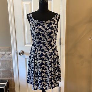 Aijek (Revolve) Off-Shoulder Bird Dress Blue/White - 3 (10/12)